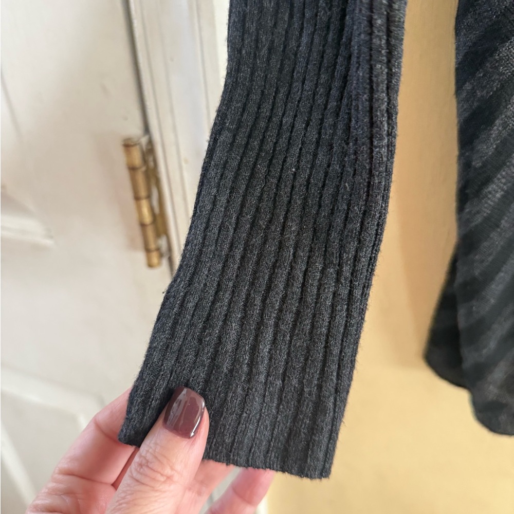 Eileen Fisher Black/Charcoal Striped Cowl Neck Sweater, XS - Picture 3 of 6